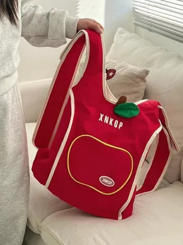 Stile Coreano Carino Zaino in Tela a Forma di Mela Donna Casual Grande Capacità Borsa da Scuola per Lavoratori Viaggio Daypack