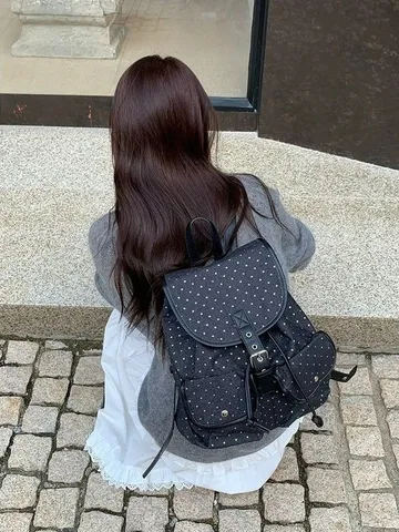 Zaino Casual a Pois Stile Coreano Grande Capacità Leggero Viaggio Scuola per Donne