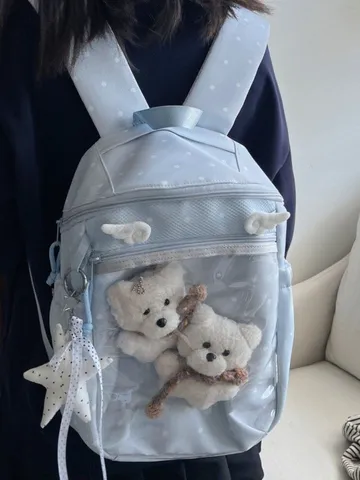 Zaino Ita Trasparente A Pois Carino Grande Capacità Borsa Da Scuola Per Studenti Con Ali D'Angelo E Finestra Per Bambole Per Teenager