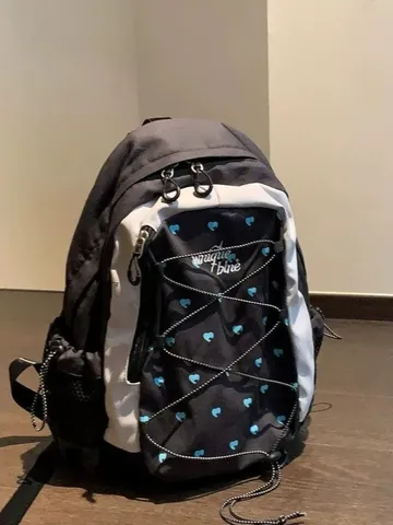 Zaino in Nylon Casual in Stile Coreano Per Adolescentati Grande Capacità Cartella Scolastica Tasche Multiple Viaggio
