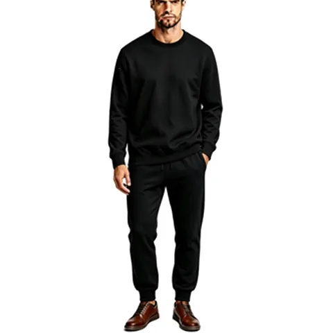 Men's Casual Fleece Sportswear Set Solid Color Crewneck Sweatshirt And Sweatpants 2 Piece Autumn Winter Warm Activewear Tracksuit