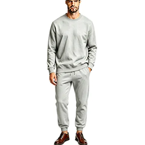 Men's Casual Fleece Sportswear Set Solid Color Crewneck Sweatshirt And Sweatpants 2 Piece Autumn Winter Warm Activewear Tracksuit