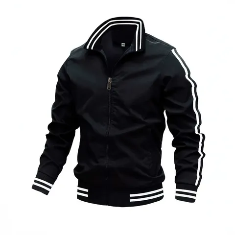 Men's Casual Sporty Nylon Jacket Stand Collar Zipper Outerwear Striped Double Stripe Fashion Urban Baseball Jacket For Youth