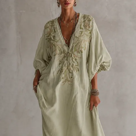 Damen Tief V-Ausschnitt Laternenärmel Blumenmuster Mini Kleid Polyester Elasthan Boho Casual Sommer Streetwear Strand Kleid