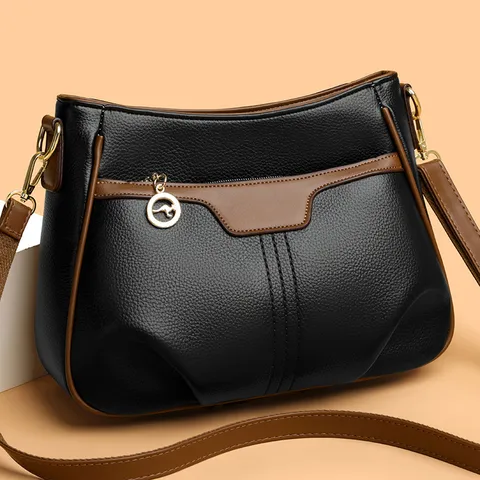 Dames Zacht PU-Leder Schoudertas Multi Compartiment Crossbodytas Minimalistisch Stiksel Casual Moeder Tas Voor Middelbare Leeftijd Vrouwen