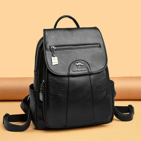 Dames Mode PU Leer Rugzak Retro Casual Reistas Student Schooltas Slijtvast Stiksel Rugzak