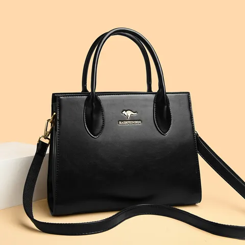 Dames Vintage PU Lederen Tote Tas Grote Capaciteit Mode Schouder Crossbody Handtas Kangoeroe Logo Voor Dagelijks Woon Werkverkeer