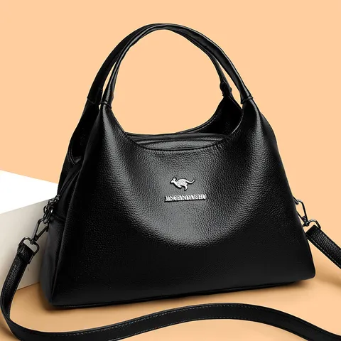 Dames Grote Capaciteit PU Leer Handtas Vintage Tote Bag Eenvoudige Veelzijdige Schoudertas Elegante Effen Kleur Gestikte Emmertas