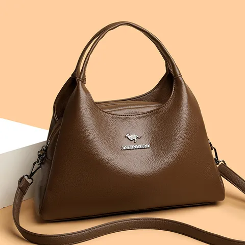 Dames Grote Capaciteit PU Leer Handtas Vintage Tote Bag Eenvoudige Veelzijdige Schoudertas Elegante Effen Kleur Gestikte Emmertas