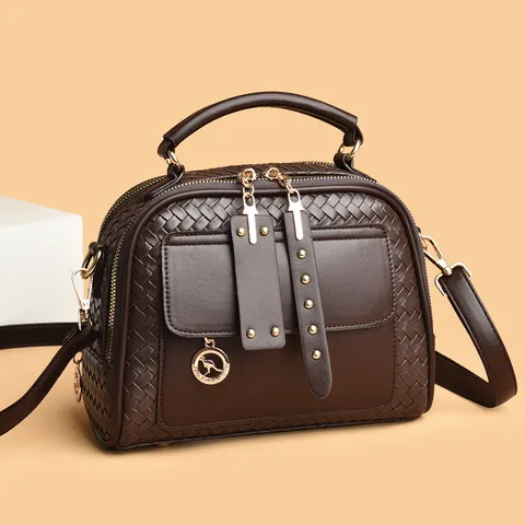 Gevlochten Textuur Vrouwen Schelp Tas PU Leer Top Handvat Crossbody Schoudertas Met Afneembare Riem Luxe Designer Handtas Casual Reistas