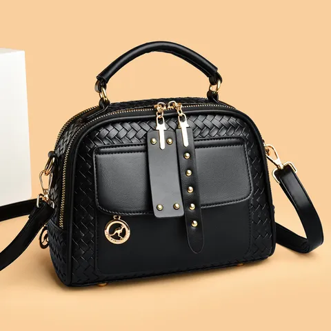 Gevlochten Textuur Vrouwen Schelp Tas PU Leer Top Handvat Crossbody Schoudertas Met Afneembare Riem Luxe Designer Handtas Casual Reistas