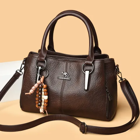 Dames Retro PU Leer Grote Capaciteit Tote Tas Minimalistisch Woon-werk Schoudertas Met Houten Kralen Effen Kleur Handtas