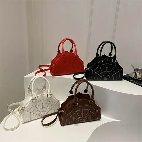 Fashion PU Leather Spider Web Stitching Shoulder Bag Gothic Large Capacity Crossbody Handbag With Adjustable Strap For Women Everyday Costume Party