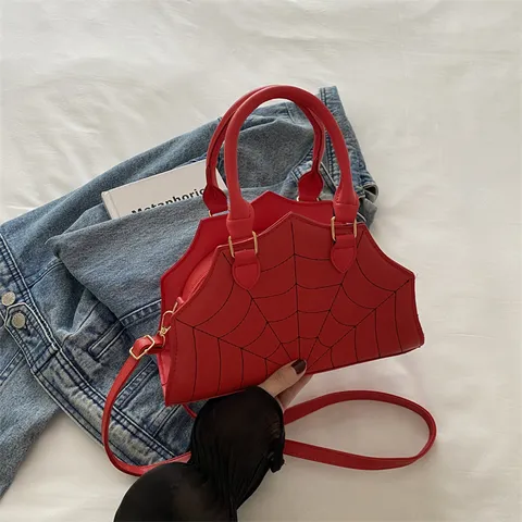 Fashion PU Leather Spider Web Stitching Shoulder Bag Gothic Large Capacity Crossbody Handbag With Adjustable Strap For Women Everyday Costume Party