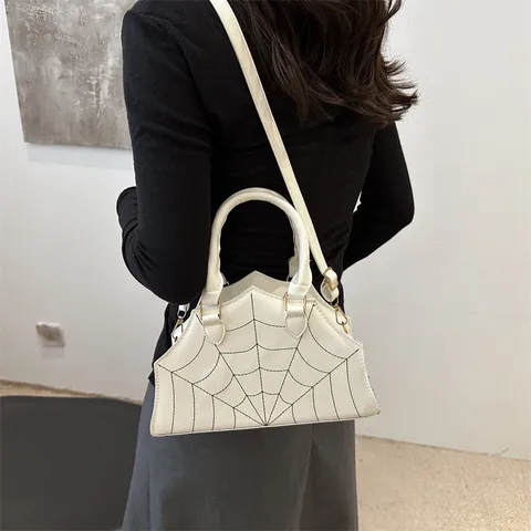 Damen Mode PU Leder Spinnennetz Muster Umhängetasche Gothic Stil Große Kapazität Schulter Handtasche Stilvolle Tragetasche