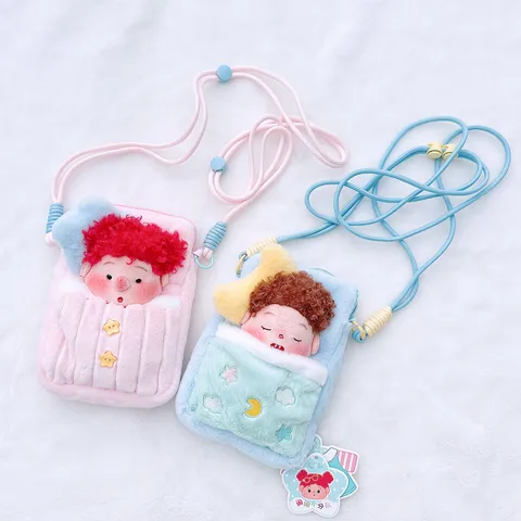 Cute Curly Hair Doll Plush Mobile Phone Bag For Women Freckled Character Plush Crossbody Bag Cartoon Mini Coin Purse Shoulder Pouch Gift