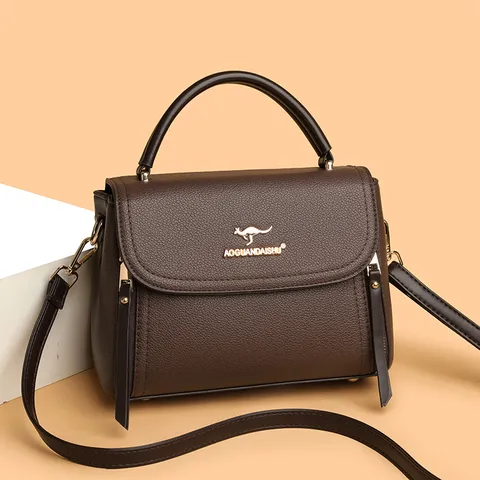 Dames Mode Zacht PU Leer Crossbody Tas Litchi Textuur Handtas Met Kangaroo Logo Gouden Hardware Casual Schoudertas