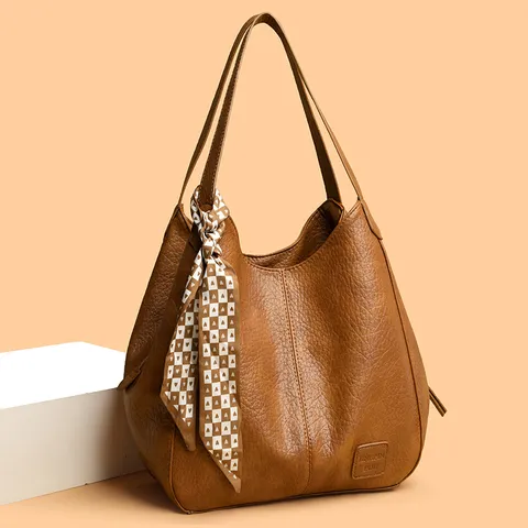 Mode Vrouwen PU Leer Tote Bag Grote Capaciteit Minimalistische Schoudertas Met Hartpatroon Zijden Sjaal Decor Woon-werkverkeer Handtas
