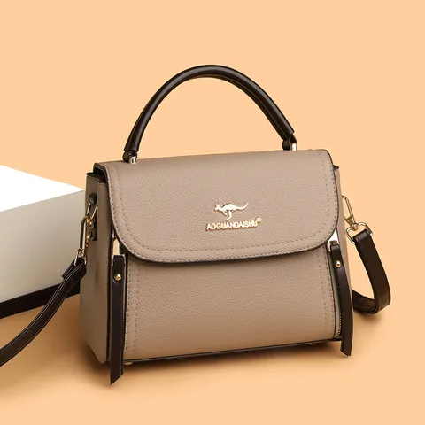 Dames Mode Zacht PU Leer Crossbody Tas Litchi Textuur Handtas Met Kangaroo Logo Gouden Hardware Casual Schoudertas