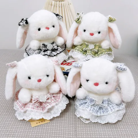 Simpatico Coniglio Orecchie Lunghe Peluche Animale Stuffed Vestito Tweed Bambola Morbida Regalo Ragazza