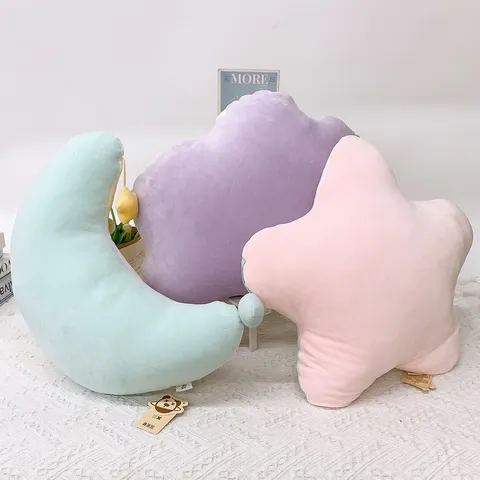 Cuscino in Peluche con Stella Luna E Nuvola Cuscino Imbottito Morbido Ricamo Cartoon Divano Letto Decorazione Casa Regalo