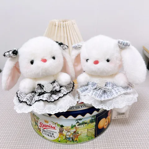 Simpatico Coniglio Orecchie Lunghe Peluche Animale Stuffed Vestito Tweed Bambola Morbida Regalo Ragazza
