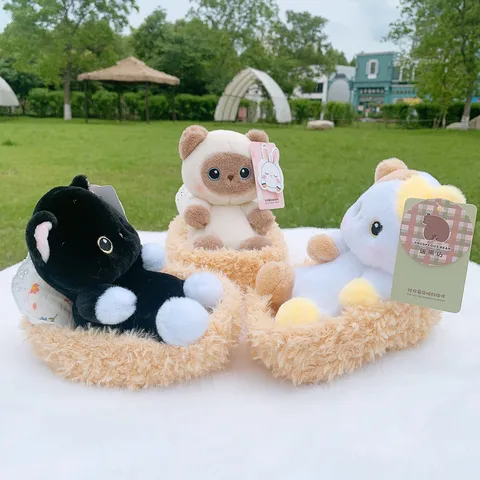 Giocattolo di Peluche per Gatto in Culla Carino Calico Nero Siamese Animale Impagliato Bambola Con Culla Morbida Decorazione Scrivania Regalo