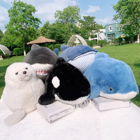 Soft Stuffed Animal Plush Toy Cute Ocean Series Sea Lion Dolphin Whale Shark Plushie Pillow Home Decor Gift