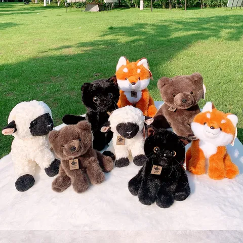 Simpatico Peluche Animale di Peluche Morbido Cartoon Orso Marrone Volpe Pecora Gatto Nero Bambola Regalo di Compleanno
