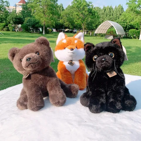 Simpatico Peluche Animale di Peluche Morbido Cartoon Orso Marrone Volpe Pecora Gatto Nero Bambola Regalo di Compleanno
