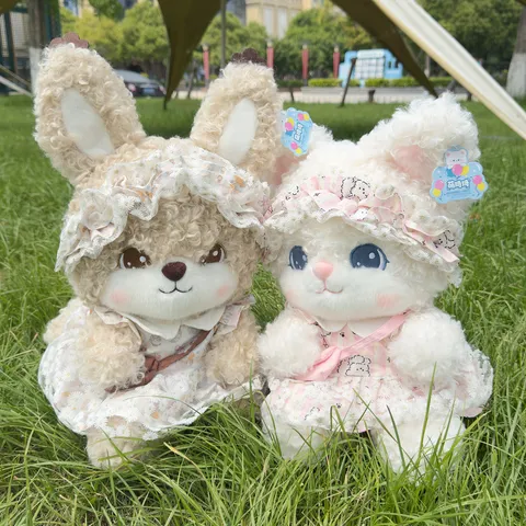 Serie Fiabesca Carino Coniglio Peluche Morbido Bambola Animale Con Abito In Pizzo E Cappello Regalo Per Ragazza