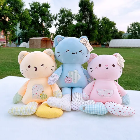 Peluche Gatto Animale Stuffed Patchwork Floreale Carino Bambola Gattino Morbido Cuscino Lenitivo Compagno Regalo Compleanno