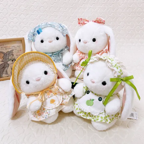 Stile Pastorale Carino Coniglio Orecchie Lunghe Peluche Vestito Floreale Morbido Bambola Animale Stuffed Ragazza Compagno Cuscino Decorazione Casa