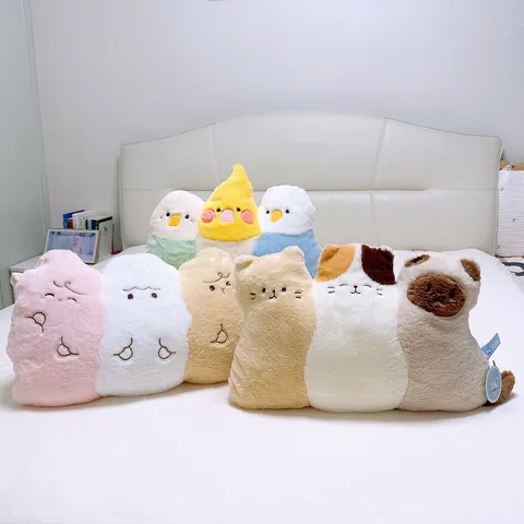 Cute Animal Plush Pillow Stuffed Toy Three Connected Plush Bolster Soft Cartoon Cat Dog Bird Doll Room Decor Gift