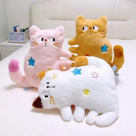Peluche per Gatti Cartone Animato Carino Bambola di Peluche Morbido Cuscino con Stella Ricamata per Decorazione Ufficio a Casa