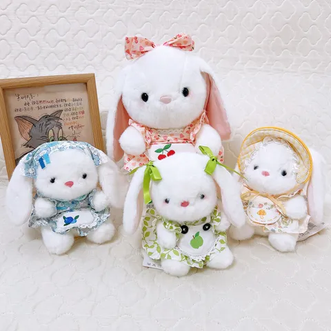 Stile Pastorale Carino Coniglio Orecchie Lunghe Peluche Vestito Floreale Morbido Bambola Animale Stuffed Ragazza Compagno Cuscino Decorazione Casa