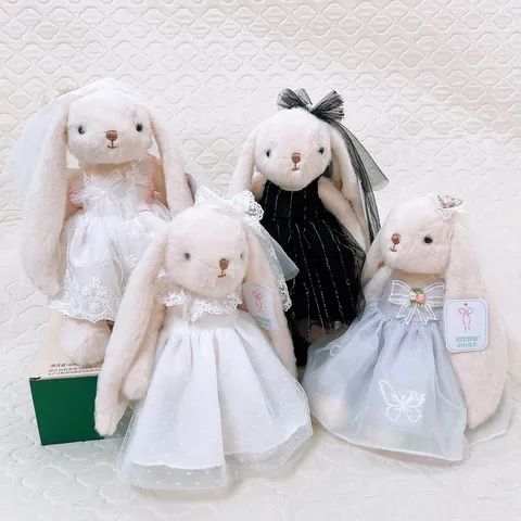 Simpatico Coniglio con Orecchie Pendenti Peluche Animale di Peluche Principessa Abito da Sposa Bambola di Coniglio Morbido Compagno di Sonno Regalo Ragazza