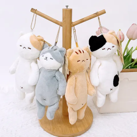 Carino Gatto Peluche Ciondolo Animale Imbottito Bambola Cartone Animato Borsa Appeso Ornamento Portachiavi Morbido Fibra Di Poliestere