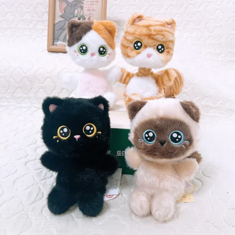 Car Bobblehead Cat Plush Toy Soft Stuffed Animal Kitten Doll Black Calico Siamese Golden Shaded Cat Interior Dashboard Decoration Ornament Gift