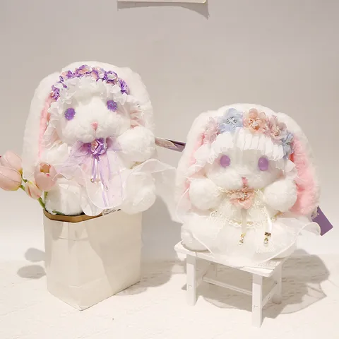 Simpatico Lolita Coniglio Dalle Orecchie Lunghe Giocattolo Di Peluche Morbido Animale Impagliato Bambola Kawaii Vestito Di Pizzo Cuscino Regalo Di Compleanno Per Ragazze