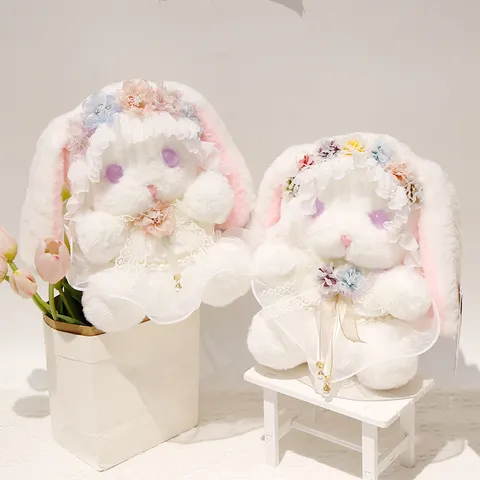 Simpatico Lolita Coniglio Dalle Orecchie Lunghe Giocattolo Di Peluche Morbido Animale Impagliato Bambola Kawaii Vestito Di Pizzo Cuscino Regalo Di Compleanno Per Ragazze