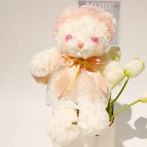 Carino Orso Lolita Peluche Morbido Bambola Animale Stuffed Con Abito in Pizzo e Fiocco Dolce Cuscino Compagno