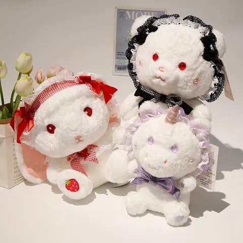 Niedliches Lolita Plüschtier Kuscheltier Kaninchen Bär Einhorn Weiche Puppe Kissen Geschenk Mit Spitzen-Schleife
