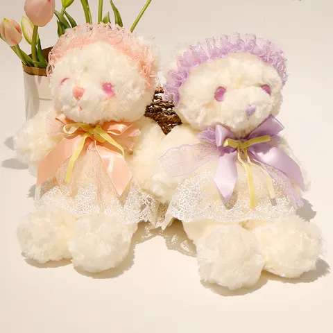 Carino Orso Lolita Peluche Morbido Bambola Animale Stuffed Con Abito in Pizzo e Fiocco Dolce Cuscino Compagno