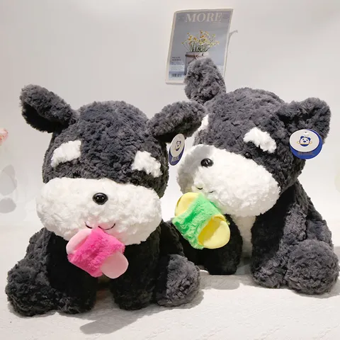Peluche Schnauzer Carino Giocattolo a Corda Pantofola Cucciolo Bambola Imbottita Cuscino Morbido Regalo Festa Ragazza