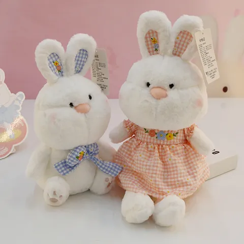 Carino Coniglio Peluche Animale di Peluche Morbido e Soffice Coniglio con Abito Fiocco Cuscino Per Bambini Ragazze Regalo