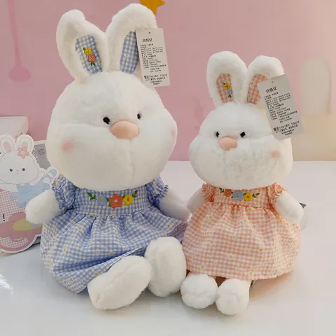 Carino Coniglio Peluche Animale di Peluche Morbido e Soffice Coniglio con Abito Fiocco Cuscino Per Bambini Ragazze Regalo