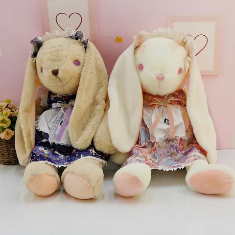 Cute Lolita Style Floral Dress Rabbit Plush Toy Big Ear Bunny Stuffed Animal Soft Pillow Doll Companion Gift For Kids
