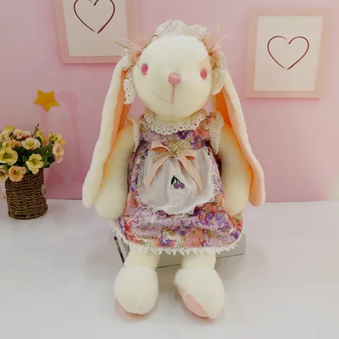 Cute Lolita Style Floral Dress Rabbit Plush Toy Big Ear Bunny Stuffed Animal Soft Pillow Doll Companion Gift For Kids