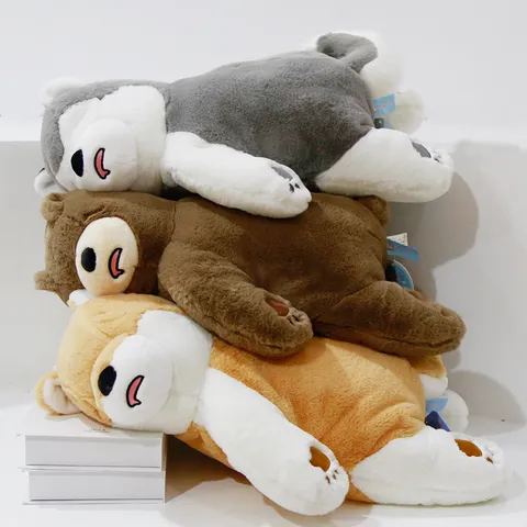 Simpatico Peluche Simulato Husky Shiba Inu Animale Imbottito Cuscino Morbido Compagno di Sonno Arredamento Casa